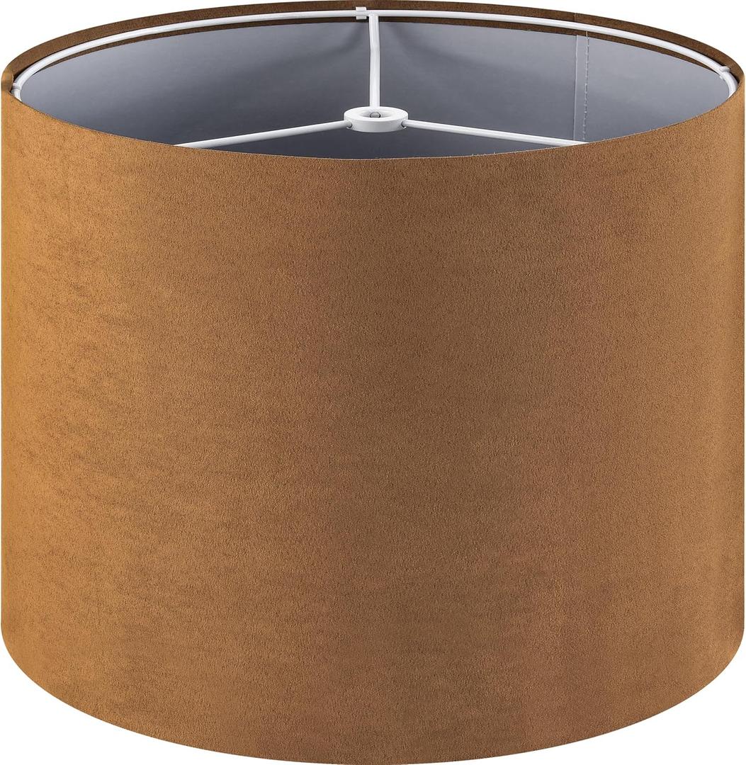 GOSO Drum Lamp Shades for Table Lamps MediumBrown Faux Fabric Velveteen Chamois Leather Lampshades Floor Lamp13" Top x13" Bottom x 10" High (Spider) Rustic Vintage Shade Required Assembly 1Pack