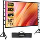 180 Inch Outdoor Projector Screen with Stand: VOOPVOR Portable Projection Screen and Stand, Indoor Rear Front Movie Screen 16:9 4K HD, with Carry Bag, Height Adjustable for Home Theater RVs Camping