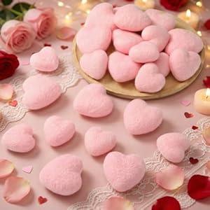 Geosar 24 Pieces Valentines Day Vase Filler Felt Heart Balls for Crafts Heart Vase Filler Decorative Pom Pom Balls Ornaments for Valentine's Day Decor Centerpieces(2.4inch, 3.1inch, Pink)