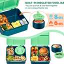 Bento Lunch Box for Kids with 8oz Soup Thermo,Kids Leakproof Lunch Food Containers with 4 Compartment,Kid Insulated Thermo Hot Food Jar for School,Trvael-Green