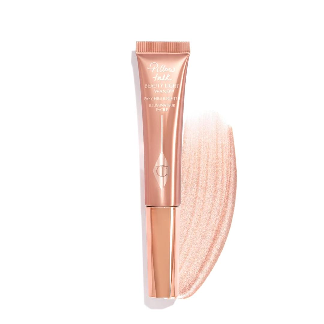 Charlotte Tilbury Beauty Light Wand Liquid Highlighter Makeup - Soft-Focus Highlighter & Blush for Cheeks - Pearlescent, Weightless Radiant Finish (Pillow Talk Light/Medium - Soft Rose Gold)