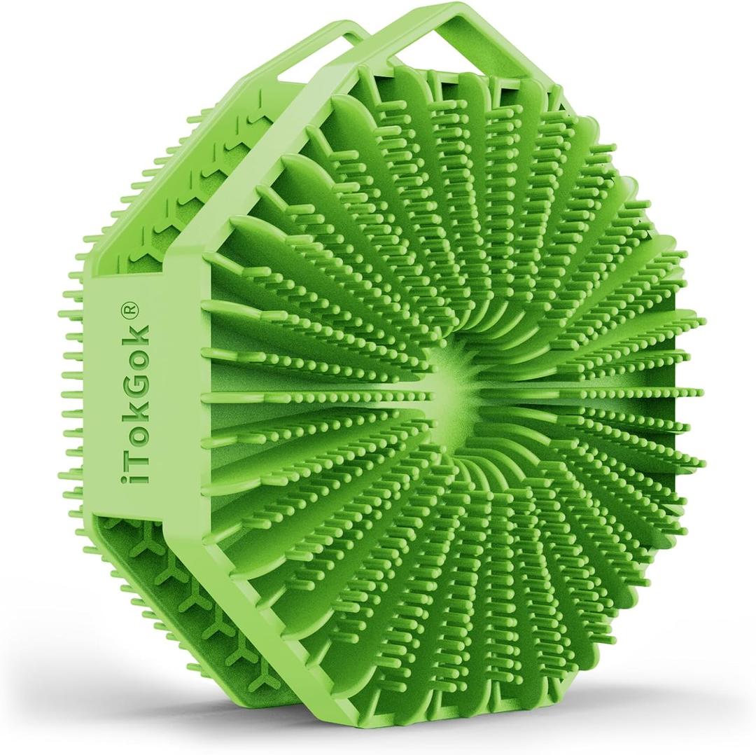iTokGoK Premium Silver-Infused Double-Sided Design 2-in-1 Silicone Body Scrubber for Men,Body Buffer Scrubber for Sensitive Skin, Ergonomic No-Slip Handle, Long-Lasting & Easy to Clean - Green