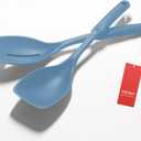 2 Pack Large Silicone Cooking Spoon, Non-Stick Slotted and Solid Spoon set with Deep Bolw- Measurement Mark for Mixing, Serving, Scooping, Scraping, Heat Resistant Kitchen Utensils, Starry Blue