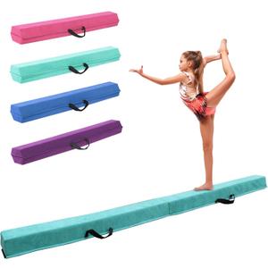 FBSPORT 8ft/9ft/9.5ft Balance Beam Folding Gymnastics Beam Foam Balance Floor Beam Equipment for Kids Adults, Suede Cover Anti Slip Base with Carry Bag for Home School Gym Training