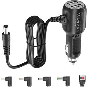 12V Car Charger with 5V Daul USB Ports and 5 Connectors for Radar Detector, LED Light Strip, Portable Air Pump, DVD Player, Monitor, Speaker, Breast Pump (6.6ft Cable)