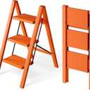 HillhutApex Aluminum Step Stool Foldable,3 Step Ladder (Orange)