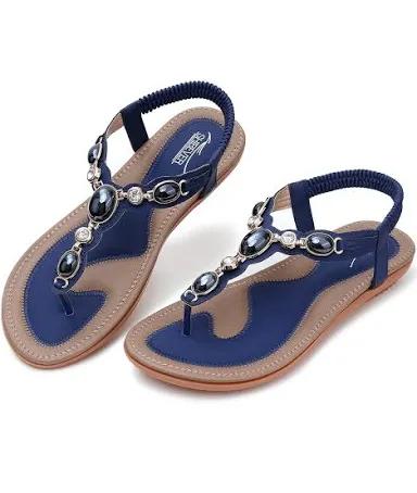 SHIBEVER Flat Sandals for Women Dressy: Summer Comfortable Dress Thong Flats Sandal 42