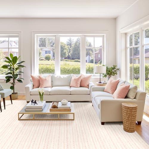 Pink Large Area Rug 8x10 Living Room Nursery, Machine Washable 8 x 10 Rug Boho Moroccan Farmhouse, Soft Neutral Indoor Pink Carpet for Bedroom Dining Room Playroom