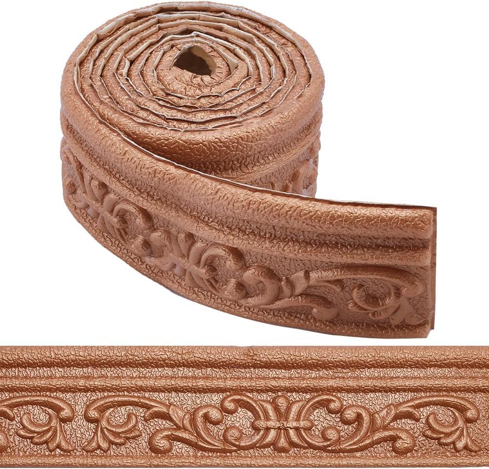 CRASPIRE 82.5 x 3 Inch Brown Crown Molding Peel and Stick Self Adhesive Flexible Foam Trim 3D Sticky Decorative Wallpaper Border Wall Edging Foam Baseboard Mirror Border Wall Lines Hotel DIY Decor