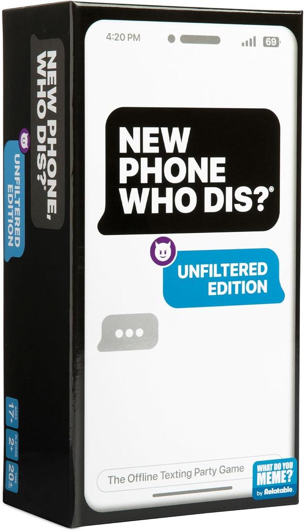 New Phone, Who Dis? by Relatable, The Offline Text Message Party Game, Spicier Edition With New Updated Content, Card Games for Adults, Game Night Games, Includes 100 Inbox Cards & 300 Reply Cards