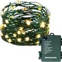 MASHANG Christmas Lights Battery String Lights 33FT 100 Micro LEDs Starry Lights Fairy Lights Firefly Lights with Dark Green Copper Wire for Christmas Tree, Wreath, DIY, Wedding, Holiday(Warm White)
