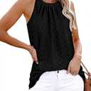 Zwurew Tank Top for Women Loose Fit High Neck Sleeveless Halter Tops Casual Pleated Eyelet Summer Flowy Cami Shirts Blouse (Small, Black)