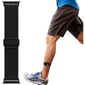 Elastic Ankle/Arm Band Compatible with Apple Watch 49mm 46mm 45mm 44mm 42mm 41mm 40mm 38mm, Breathable Nylon Armband for IWatch Ultra SE Series 11 10 9 8 7 6 5 4 3 2 1, Sport Ankle Strap for Women Men (Black)
