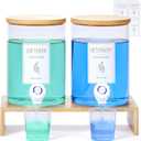 Glass Laundry Detergent Dispenser with Shelf & Bamboo Lid - 120 Oz Liquid Detergent, Laundry Soap & Fabric Softener Dispenser for Laundry Room Organization and Storage with 2 Cups & 8 Labels