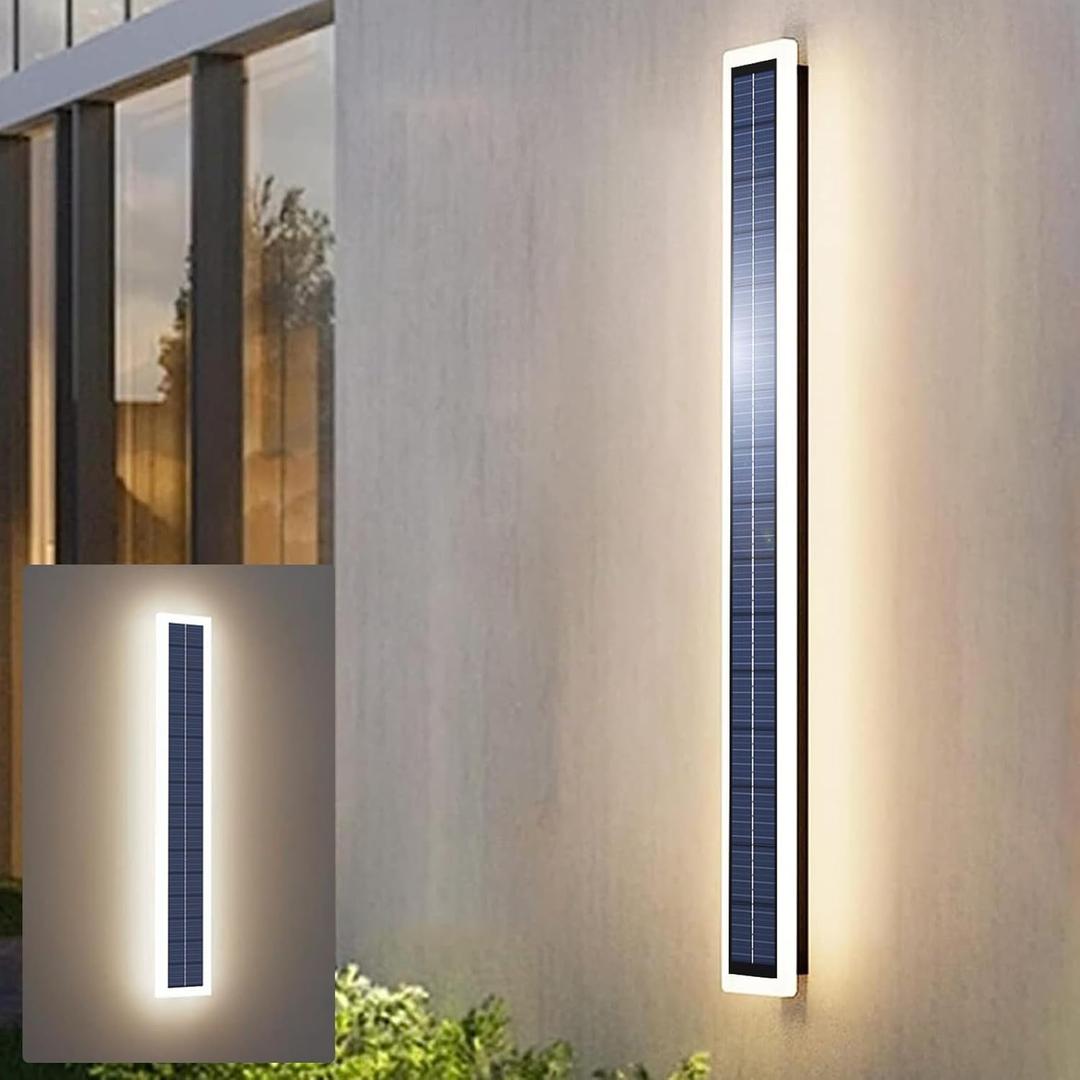 Solar Wall Lights Outdoor Waterproof, 10W LED Wall Lighting Fixture Mounted Acrylic Lampshade 60cm Long IP65 Waterproof Wall Lamps for Porch Patio Front Door Entryway