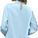 Neweek Womens Satin Blouses Long Sleeve Mock Neck Elegant Pleated Silk Shirts Tops for Business Casual Work (M)