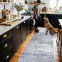 Hallway 2x10 Washable Runner Rug: Abstract Kitchen Stove Rugs Low-Pile Stain Resistant Entryway Area Rug Cozy Bedroom Soft Floor Mat Non-Slip Farmhouse Carpet for Bathroom Living Room(2x10,Blue/ivory)