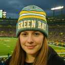 Vintage Classic Skull Cap 3D Embroidery Beanie Cuffed Winter Hat Knit Comes with Warm Gloves Fasion Gifts for Men Women Fans (Green Bay P)