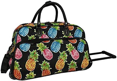 World Traveler Floral Prints 21-inch Carry-on Rolling Duffel Bag (Navy Vines Floral)