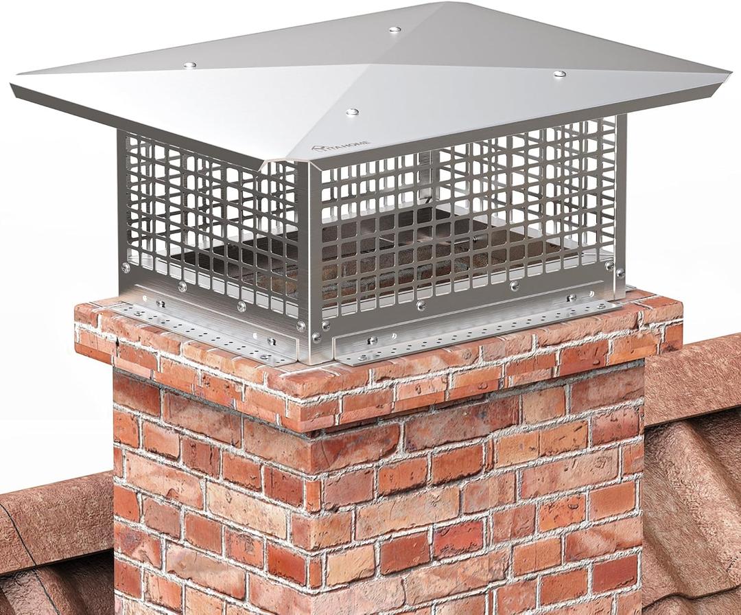 YITAHOME Chimney Cap, 13" x 17" Chimney Cover for Outside, 304 Stainless Steel Fireplace Chimney Caps with Adjustable Metal Strips, Screws & Gloves