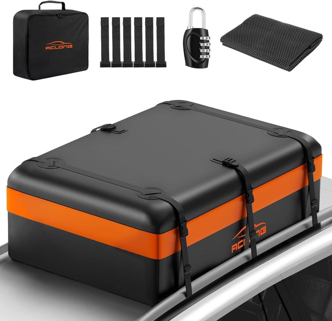 Car Roof Bag 21 Cubic Feet Waterproof 840D Heavy Duty Rooftop Cargo Carrier Bag for All Cars with/Without Racks Includes Anti-Slip Mat Storage Bag Luggage Lock