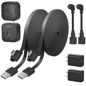 delilyn 2Pack Weatherproof 30ft/9m Power Cable for Blink Outdoor 4 (4th Gen), Blink Outdoor/Indoor (3rd Gen)&Blink XT/XT2, Flat Extension Charger Cable with Adapter, Extra Type C to Micro USB Adapter