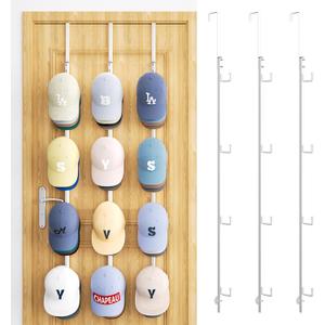 SWTYMIKI Over Door Hat Organizer - 3 Packs Metal Hanging Hat Rack with 12 Hooks Design, Baseball Cap Hanger Organizer Storage Holds up to 60 Caps for Door, Bedroom, Closet (White)