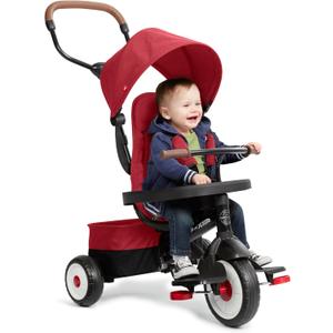 Radio Flyer City 4-in-1 Stroll 'N Trike, Red, for Riders 1-5 Years Old, 4 Riding Modes, 3 Point Harness with Comfort Pad, Parent Controlled Steering, Rear Storage, Stroller Tricycle for Toddlers