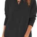 ANRABESS Women Long Sleeve Polo Shirts Casual V Neck Collared Boxy Fit Dressy Work Blouse Top Spring Outfits (Small, Black)