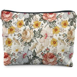 Floral Makeup Bag, Vintage Floral Pouch for Women, Aesthetic Makeup Bag, Flower Gifts for Women, Gifts for Flower Lovers, Colorful Garden Flowers Makeup Pouch