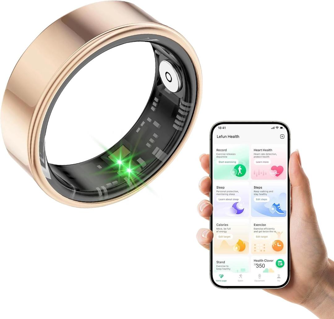Smart Ring, Health and Fitness Tracker With Calories/Heart Rate/Blood Oxygen/Blood Pressure/Sleep Monitoring, IP68 Waterproof Pedometer for Exercise (Gold, #8)  