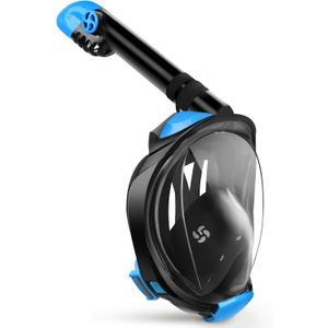 Greatever G2 Full Face Snorkel Mask with Latest Dry Top System,Foldable 180 Degree Panoramic View Snorkeling Mask with Camera Mount,Safe Breathing,Anti-Leak&Anti-Fog (Small/Medium, Blue Black)