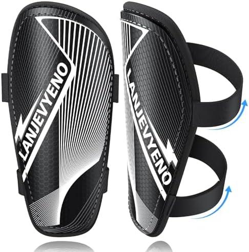 LanJevyEno Shin Guards Soccer Kids Youth Toddler Protective Shin Pads Football Gear Equipment Lightweight Breathable Adjustable Straps for 2-4 5 6 8-9 10-12 Years Children Teens Boys Girls