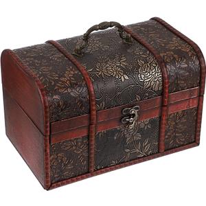 ELLDOO Vintage Treasure Chest, Pirate Keepsakes Box for Kids Gifts, Wooden Storage Box for Decorative Jewelry Pearl Trinkets, Large
