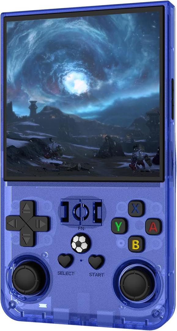R36MAX Retro Handheld Game Console, 4.0 Inch IPS Screen, 64GB Memory, Portable Arcade Video Gaming Console Gift for Adults, Lake Blue