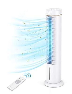 TaoTronics Evaporative Air Cooler, 3-in-1 45" Air Cooler, Tower Fan and Humidifier, 80° Oscillating Cooling Fan with 4 Speeds, 3 Modes, 6L Water Tank, Remote Control, for Bedroom, Living Room, Office