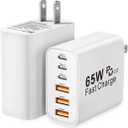 USB C Charger Block, 2-Pack 65W 6-Port USB C Wall Charger iPhone Charger Fast Charging PD Power Adapter+QC Wall Plug Multiport Type C Brick Chargers for iPhone 17 16 15 14 13 12 11 Pro Max XS,Samsung (White)