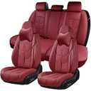 BWTJF Car Seat Covers Full Set, Front and Rear Seat Covers for Cars, Leatherette Auto Seat Protectors with Head Pillow, Car Seat Cushions Fit for Most Sedans SUV Pick-up Truck, WineRed