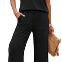 Sampeel Two Piece Sets for Women Cruise Travel Vacation Summer Outfits Lounge Matching Sets Women Clothing Wide Leg Pants Set (Black, M)