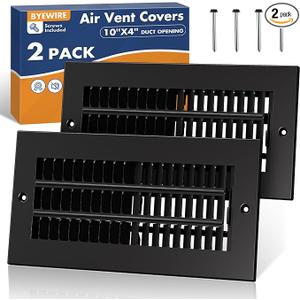 10 x 4 Inch Duct Opening, Air Vent Covers for Wall or Ceiling, High Airflow 2 Way Steel Ventilation, Adjustable Wall, AC Vent Cover Ceiling Register, for Home, Office, Bathroom, 2 Pack Black