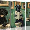 3Pcs Funny Bathroom Dog Canvas Wall Art Humor Vintage Black Dog Reading Newspaper on Toilet Animal Painting Pictures Wall Decor Poster Print Artwork for Washroom Restroom Home Decoration (16L''x12W'')