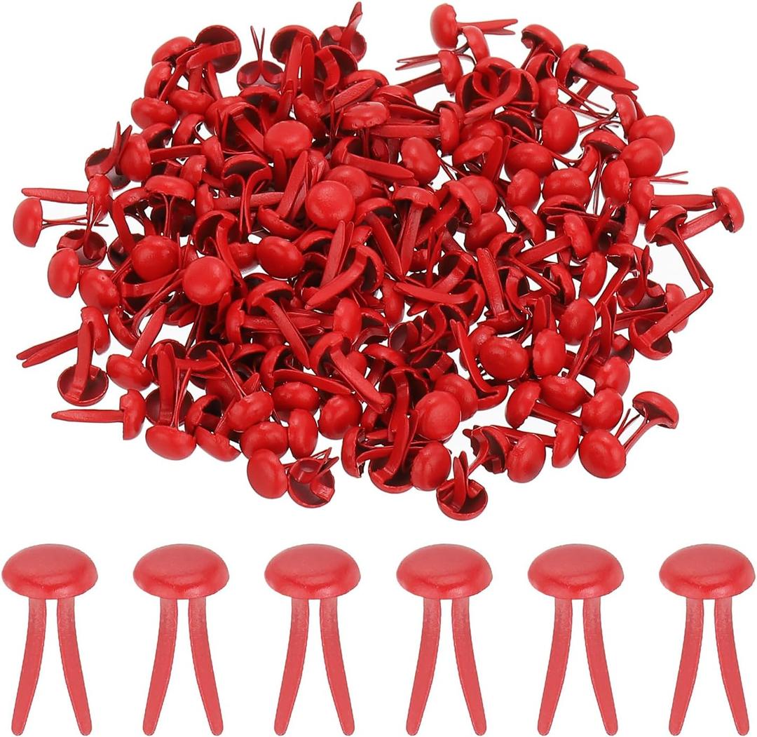 PATIKIL 1000 PCS Paper Brass Fasteners Split Pins Pastel Mini Metal Brads Round Head Plated Fastener for Craft Art Scrapbooking DIY Supplies, Red, 5 x 9 mm