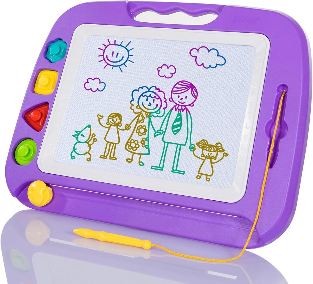 SGILE Large Magnetic Drawing Board - 4 Colors 1613in Writing Painting Doodle Pad with 4 Stamps for Toddlers, Learning Educational Toy Etch Sketch Gift for 36+ Month Kids Girls Boys, Purple (17"W x 12.5"H)