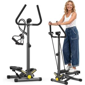 Stepper Machine with Resistance Bands, Mini Stepper with 300LBS Weight Capacity, Twist Stepper for Full Body Workout, Adjustable Step Height, Smooth and Quiet, Step Machine for Men and Women