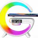 Mini Wireless Speaker with Bluetooth Lamp, Atmosphere Lamp, Wireless Charging, Alarm Clock,Smart LED Table Lamp, Night Light, Birthday Gifts for Girls Boys Party Aged 4-12 (White)