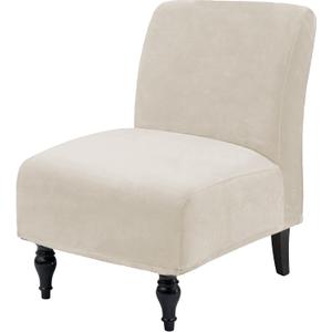 Velvet Armless Accent Chair Covers Luxury Thick Velvet Chair Slipcovers, Removable Furniture Protector for Living Dining Room Hotel, Ivory