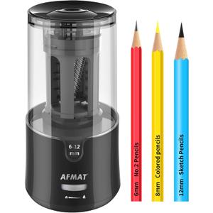 AFMAT Electric Pencil Sharpener, Pencil Sharpener for Colored Pencils, Auto Stop, Super Sharp & Fast, Electric Pencil Sharpener Plug in for 6-12mm No.2/Colored Pencils/Office/Home-Black