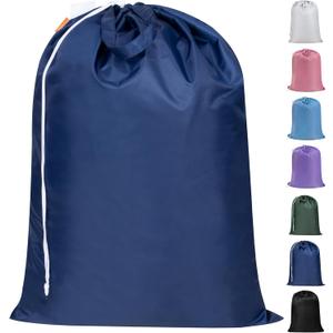 Polecasa Extra Heavy-Duty Laundry Bag 28x36- Machine Washable Large Storage Bag with Reinforced Handles & Drawstring Closure & ID Tag for College Dorm Travel - Navy