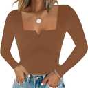 Chunpin Women's Short Sleeve Bodysuit Square Neck Notch V Neck Bodysuits Double Lined Tops Going Out Outfits Thong Bodysuits (Brown, M)