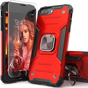 for iPhone 8 Plus Case with Screen Protector,Shock Absorption Drop Test Cover with Car Mount Kickstand Lightweight Protective Phone Case for iPhone 8 Plus/7 Plus/6S Plus,Red